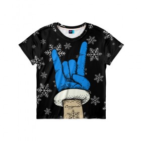 Детская футболка 3D с принтом Рок Снегурочка в Новосибирске, 100% гипоаллергенный полиэфир | прямой крой, круглый вырез горловины, длина до линии бедер, чуть спущенное плечо, ткань немного тянется | happy new year | santa | дед мороз | каникулы | мороз | новогодний свитер | новый год | оливье | праздник | рождество | санта клаус | свитер новогодний | снег | снегурочка | снежинки