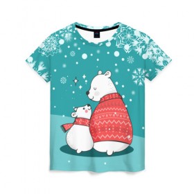 Женская футболка 3D с принтом North bear в Новосибирске, 100% полиэфир ( синтетическое хлопкоподобное полотно) | прямой крой, круглый вырез горловины, длина до линии бедер | happy new year | santa | дед мороз | каникулы | мороз | новогодний свитер | новый год | оливье | праздник | рождество | санта клаус | свитер новогодний | снег | снегурочка | снежинки