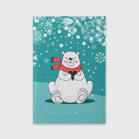 Обложка для паспорта матовая кожа с принтом North bear в Новосибирске, натуральная матовая кожа | размер 19,3 х 13,7 см; прозрачные пластиковые крепления | happy new year | santa | дед мороз | каникулы | мороз | новогодний свитер | новый год | оливье | праздник | рождество | санта клаус | свитер новогодний | снег | снегурочка | снежинки