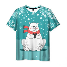 Мужская футболка 3D с принтом North bear в Новосибирске, 100% полиэфир | прямой крой, круглый вырез горловины, длина до линии бедер | happy new year | santa | дед мороз | каникулы | мороз | новогодний свитер | новый год | оливье | праздник | рождество | санта клаус | свитер новогодний | снег | снегурочка | снежинки