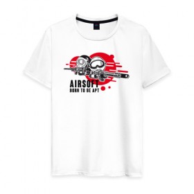 Мужская футболка хлопок с принтом AIRSIFT BORN TO BE APT в Новосибирске, 100% хлопок | прямой крой, круглый вырез горловины, длина до линии бедер, слегка спущенное плечо. | Тематика изображения на принте: airsoft | оружие | снаряжение | страйкбол