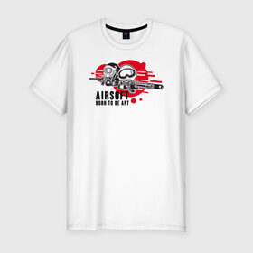 Мужская футболка премиум с принтом AIRSIFT BORN TO BE APT в Новосибирске, 92% хлопок, 8% лайкра | приталенный силуэт, круглый вырез ворота, длина до линии бедра, короткий рукав | airsoft | оружие | снаряжение | страйкбол