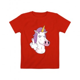 Детская футболка хлопок с принтом Злой Единорог в Новосибирске, 100% хлопок | круглый вырез горловины, полуприлегающий силуэт, длина до линии бедер | angry | angry unicorn | unicorn | единорог | злой | злой единорог | радуга