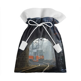 Подарочный 3D мешок с принтом Трамвай в Новосибирске, 100% полиэстер | Размер: 29*39 см | rails | railway | tram | trees | tunnel | деревья | железная дорога | рельсы | тоннель | трамвай