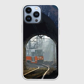 Чехол для iPhone 13 Pro Max с принтом Трамвай в Новосибирске,  |  | rails | railway | tram | trees | tunnel | деревья | железная дорога | рельсы | тоннель | трамвай