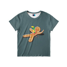Детская футболка 3D с принтом Пряничный человечек в Новосибирске, 100% гипоаллергенный полиэфир | прямой крой, круглый вырез горловины, длина до линии бедер, чуть спущенное плечо, ткань немного тянется | aliens | aliens vs predator | еда | мармелад | пародия | прикол | пряничный человечек | чужой против хищника