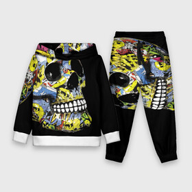 Детский костюм 3D (с толстовкой) с принтом Graffiti в Новосибирске,  |  | color | fashion | graffiti | grin | jaw | orbits | skull | teeth | глазницы | граффити | зубы | мода | оскал | цвет | череп