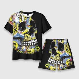 Мужской костюм с шортами 3D с принтом Graffiti в Новосибирске,  |  | color | fashion | graffiti | grin | jaw | orbits | skull | teeth | глазницы | граффити | зубы | мода | оскал | цвет | череп