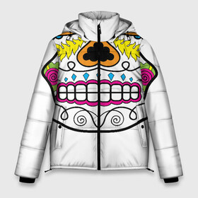Мужская зимняя куртка 3D с принтом Мексиканский череп - Skull в Новосибирске, верх — 100% полиэстер; подкладка — 100% полиэстер; утеплитель — 100% полиэстер | длина ниже бедра, свободный силуэт Оверсайз. Есть воротник-стойка, отстегивающийся капюшон и ветрозащитная планка. 

Боковые карманы с листочкой на кнопках и внутренний карман на молнии. | calavera | day of the dead | dia de los muertos | halloween | skull | sugar skull | готика | день мертвых | колдовство | мексиканский череп | мистика | подарок | сахарный череп | цветы | череп