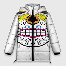 Женская зимняя куртка 3D с принтом Мексиканский череп - Skull в Новосибирске, верх — 100% полиэстер; подкладка — 100% полиэстер; утеплитель — 100% полиэстер | длина ниже бедра, силуэт Оверсайз. Есть воротник-стойка, отстегивающийся капюшон и ветрозащитная планка. 

Боковые карманы с листочкой на кнопках и внутренний карман на молнии | calavera | day of the dead | dia de los muertos | halloween | skull | sugar skull | готика | день мертвых | колдовство | мексиканский череп | мистика | подарок | сахарный череп | цветы | череп