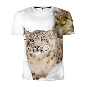Мужская футболка 3D спортивная с принтом Ирбис в Новосибирске, 100% полиэстер с улучшенными характеристиками | приталенный силуэт, круглая горловина, широкие плечи, сужается к линии бедра | snow leopard | барс | барсы | животное | животные | звери | зверь | зима | зимы | ирбис | киски | кот | коты | кошачьи | кошка | кошки | мохнатые | мохнатый | пятнистые | пятнистый | снег | снежный