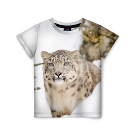 Детская футболка 3D с принтом Ирбис в Новосибирске, 100% гипоаллергенный полиэфир | прямой крой, круглый вырез горловины, длина до линии бедер, чуть спущенное плечо, ткань немного тянется | Тематика изображения на принте: snow leopard | барс | барсы | животное | животные | звери | зверь | зима | зимы | ирбис | киски | кот | коты | кошачьи | кошка | кошки | мохнатые | мохнатый | пятнистые | пятнистый | снег | снежный