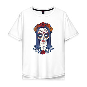 Мужская футболка хлопок Oversize с принтом Мексиканский сахарный череп в Новосибирске, 100% хлопок | свободный крой, круглый ворот, “спинка” длиннее передней части | day of the dead | dia de los muertos | gothic | halloween | skull | sugar skull | готика | день мертвых | женский череп | мексиканский череп | мистика | подарок | сахарный череп | хэллоуин