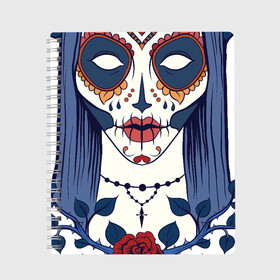 Тетрадь с принтом Мексиканский сахарный череп в Новосибирске, 100% бумага | 48 листов, плотность листов — 60 г/м2, плотность картонной обложки — 250 г/м2. Листы скреплены сбоку удобной пружинной спиралью. Уголки страниц и обложки скругленные. Цвет линий — светло-серый
 | day of the dead | dia de los muertos | gothic | halloween | skull | sugar skull | готика | день мертвых | женский череп | мексиканский череп | мистика | подарок | сахарный череп | хэллоуин