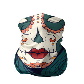 Бандана-труба 3D с принтом Мексиканский сахарный череп в Новосибирске, 100% полиэстер, ткань с особыми свойствами — Activecool | плотность 150‒180 г/м2; хорошо тянется, но сохраняет форму | Тематика изображения на принте: day of the dead | dia de los muertos | gothic | halloween | skull | sugar skull | готика | день мертвых | женский череп | мексиканский череп | мистика | подарок | сахарный череп | хэллоуин