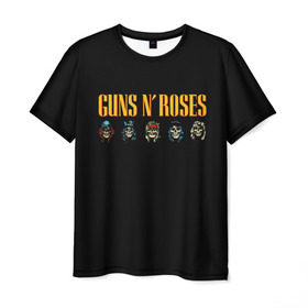 Мужская футболка 3D с принтом Guns n roses в Новосибирске, 100% полиэфир | прямой крой, круглый вырез горловины, длина до линии бедер | Тематика изображения на принте: axl rose | geffen records | gnr | guns | rock | roses | slash | гансы | пистолеты | розы | рок | слеш | эксл роуз