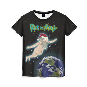 Женская футболка 3D с принтом Rick and Morty в Новосибирске, 100% полиэфир ( синтетическое хлопкоподобное полотно) | прямой крой, круглый вырез горловины, длина до линии бедер | rick and morty | мультсериал | новый год | рик и морти | рождество