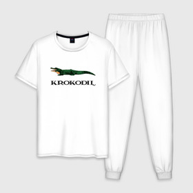 Мужская пижама хлопок с принтом KROKODIL, а не crocodile! в Новосибирске, 100% хлопок | брюки и футболка прямого кроя, без карманов, на брюках мягкая резинка на поясе и по низу штанин
 | krokodil | lacoste | антибренд | антибрэнд | бренд | брэнд | крокодил | лакост | лакоста | мода | фирма