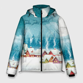 Мужская зимняя куртка 3D с принтом Рождественская ночь в Новосибирске, верх — 100% полиэстер; подкладка — 100% полиэстер; утеплитель — 100% полиэстер | длина ниже бедра, свободный силуэт Оверсайз. Есть воротник-стойка, отстегивающийся капюшон и ветрозащитная планка. 

Боковые карманы с листочкой на кнопках и внутренний карман на молнии. | Тематика изображения на принте: 