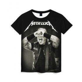 Женская футболка 3D с принтом Metallica в Новосибирске, 100% полиэфир ( синтетическое хлопкоподобное полотно) | прямой крой, круглый вырез горловины, длина до линии бедер | heavy metal | metal | metallica | гитара | группы | метал | металлика | музыка | рок | трэш метал | хєви метал