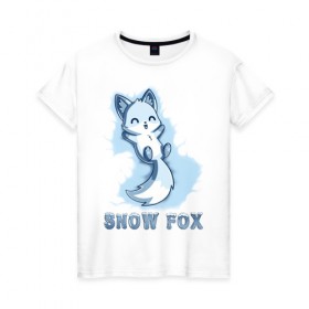 Женская футболка хлопок с принтом Snow fox в Новосибирске, 100% хлопок | прямой крой, круглый вырез горловины, длина до линии бедер, слегка спущенное плечо | fox | snow | лис | лиса | лисёнок | лисичка | снег