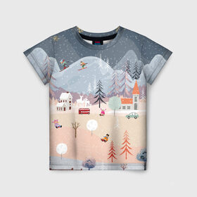 Детская футболка 3D с принтом Новогодние каникулы в Новосибирске, 100% гипоаллергенный полиэфир | прямой крой, круглый вырез горловины, длина до линии бедер, чуть спущенное плечо, ткань немного тянется | 2020 | елка | елки | елочные игрушки | зима | зимняя | игрушки | мороз | новогодняя | новый год | новый год 2020 | рождество | рябина | снег | холод