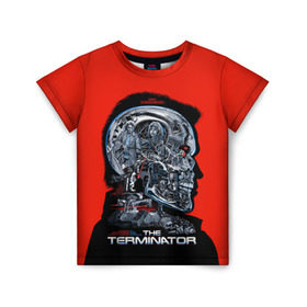 Детская футболка 3D с принтом The Terminator в Новосибирске, 100% гипоаллергенный полиэфир | прямой крой, круглый вырез горловины, длина до линии бедер, чуть спущенное плечо, ткань немного тянется | Тематика изображения на принте: arnold | connor | john | robot | schwarzenegger | skynet | t 800 | terminator | арнольд | джон | коннор | ликвидатор | небесная | робот | сеть | скайнет | терминатор | шварценеггер
