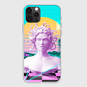 Чехол для iPhone 12 Pro с принтом Медуза Горгона в Новосибирске, силикон | область печати: задняя сторона чехла, без боковых панелей | vaporwave | медуза горгона | неон | пальмы | скульптура | существо