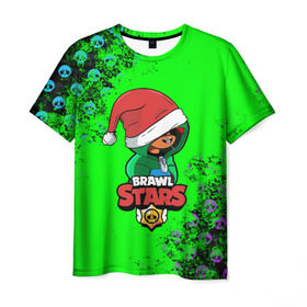 Мужская футболка 3D с принтом Brawl Stars LEON (НОВОГОДНИЙ) в Новосибирске, 100% полиэфир | прямой крой, круглый вырез горловины, длина до линии бедер | Тематика изображения на принте: brawl | brawl stars | crow | leon | stars | бравл | бравл старс | браво старс | игра | компьютерная | кров | леон | онлайн | старс