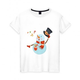 Женская футболка хлопок с принтом Снеговик в Новосибирске, 100% хлопок | прямой крой, круглый вырез горловины, длина до линии бедер, слегка спущенное плечо | 2020 год | арт | новогодняя символика | новый год | подарки | праздник | снеговик | снеговики