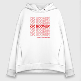 Женское худи Oversize хлопок с принтом OK BOOMER (RED) в Новосибирске, френч-терри — 70% хлопок, 30% полиэстер. Мягкий теплый начес внутри —100% хлопок | боковые карманы, эластичные манжеты и нижняя кромка, капюшон на магнитной кнопке | boomer | boomers | generation | internet | meme | ok | ok boomer | young | бумеры | зумеры | интернет | мем | молодежь | ок | ок бумер | окей бумер | поколение