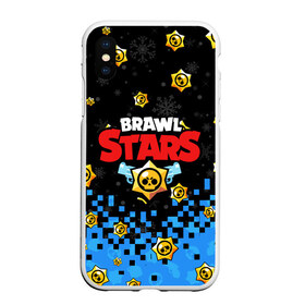 Чехол для iPhone XS Max матовый с принтом НОВОГОДНИЙ BRAWL STARS в Новосибирске, Силикон | Область печати: задняя сторона чехла, без боковых панелей | 8 bit | 8 бит. | 8bit | brawl stars | brawl stars новогодний | colt | crow | leon | penny | poco | shelly | spike | wanted | брав | бравл старс | звезды | леон | новый год | старс