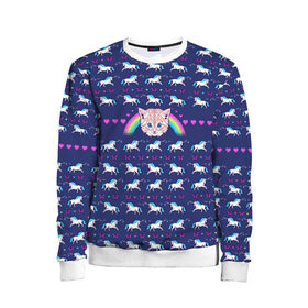 Детский свитшот 3D с принтом Свитер с котенком в Новосибирске, 100% полиэстер | свободная посадка, прямой крой, мягкая тканевая резинка на рукавах и понизу свитшота | butterflu | cat | christmas | kitten | new | snow | snowflakes | sweater | unicorn | xmas | year | бабочка | год | единорог | кот | котенок | новый | рождество | свитер