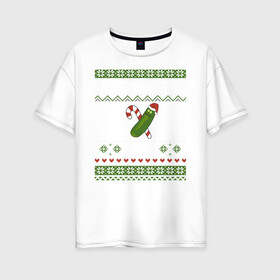 Женская футболка хлопок Oversize с принтом PICKLERICK в Новосибирске, 100% хлопок | свободный крой, круглый ворот, спущенный рукав, длина до линии бедер
 | rick and morty | мультсериал | новый год | рик и морти | рождество