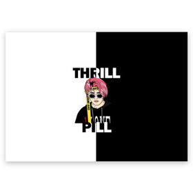 Поздравительная открытка с принтом Thrill pill в Новосибирске, 100% бумага | плотность бумаги 280 г/м2, матовая, на обратной стороне линовка и место для марки
 | pill | thrill | thrill pill | пилл | тимур самедов | трилл | трилл пилл