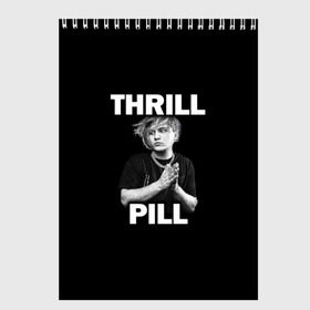 Скетчбук с принтом Thrill pill в Новосибирске, 100% бумага
 | 48 листов, плотность листов — 100 г/м2, плотность картонной обложки — 250 г/м2. Листы скреплены сверху удобной пружинной спиралью | Тематика изображения на принте: pill | thrill | thrill pill | пилл | тимур самедов | трилл | трилл пилл