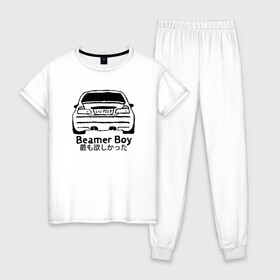 Женская пижама хлопок с принтом Beamer boy в Новосибирске, 100% хлопок | брюки и футболка прямого кроя, без карманов, на брюках мягкая резинка на поясе и по низу штанин | Тематика изображения на принте: beamer | beamer boy | bmw | lil | lil peep | peep | rap