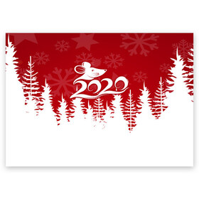 Поздравительная открытка с принтом Символ года 2020 в Новосибирске, 100% бумага | плотность бумаги 280 г/м2, матовая, на обратной стороне линовка и место для марки
 | christmas | claus | jingle | merry | santa | дед мороз | елка | игрушки | клаус | колокольчики | крыса | куранты | мишура | олени | праздник | рождество | салют | санта | снеговик | снежинки