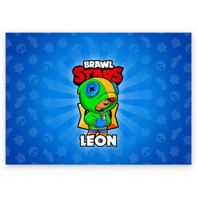 Поздравительная открытка с принтом BRAWL STARS LEON в Новосибирске, 100% бумага | плотность бумаги 280 г/м2, матовая, на обратной стороне линовка и место для марки
 | brawl stars | brawl stars leon | brawler | leon | бравл старз | бравлер | леон