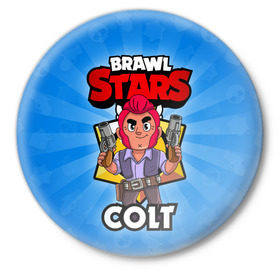 Значок с принтом BRAWL STARS COLT в Новосибирске,  металл | круглая форма, металлическая застежка в виде булавки | brawl stars | brawl stars colt | brawler | colt | бравл старз | бравлер | кольт