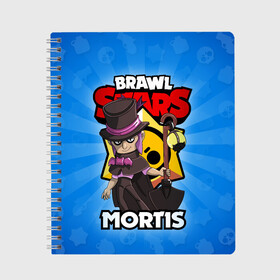 Тетрадь с принтом BRAWL STARS MORTIS в Новосибирске, 100% бумага | 48 листов, плотность листов — 60 г/м2, плотность картонной обложки — 250 г/м2. Листы скреплены сбоку удобной пружинной спиралью. Уголки страниц и обложки скругленные. Цвет линий — светло-серый
 | Тематика изображения на принте: brawl stars | brawl stars mortis | brawler | mortis | бравл старз | бравлер | мортис