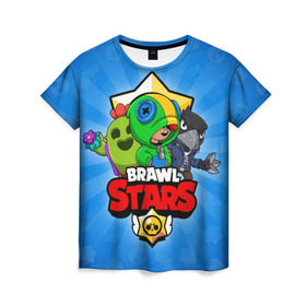 Женская футболка 3D с принтом BRAWL STARS в Новосибирске, 100% полиэфир ( синтетическое хлопкоподобное полотно) | прямой крой, круглый вырез горловины, длина до линии бедер | brawl stars | brawler | crow | leon | spike | бравл старз | бравлер | ворон | леон | спайк