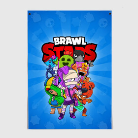 Постер с принтом BRAWL STARS в Новосибирске, 100% бумага
 | бумага, плотность 150 мг. Матовая, но за счет высокого коэффициента гладкости имеет небольшой блеск и дает на свету блики, но в отличии от глянцевой бумаги не покрыта лаком | 8 bit | 8 бит | brawl stars | brawler | crow | emz | leon | nita | sandy | spike | бравл старз | бравлер | ворон | леон | нита | спайк | сэнди | эмз