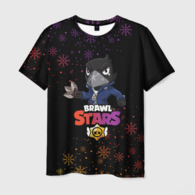 Мужская футболка 3D с принтом Новогодний Brawl Stars CROW в Новосибирске, 100% полиэфир | прямой крой, круглый вырез горловины, длина до линии бедер | brawl | brawl stars | crow | leon | stars | бравл | бравл старс | браво старс | игра | компьютерная | кров | леон | новогодний | новый год | онлайн | с новым годом | снежинки | старс