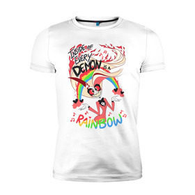 Мужская футболка премиум с принтом Inside of Every Demon в Новосибирске, 92% хлопок, 8% лайкра | приталенный силуэт, круглый вырез ворота, длина до линии бедра, короткий рукав | hazbin | hotel | rainbow | vivziepop | ад | демоны | отель | радуга | хазбин | чарли