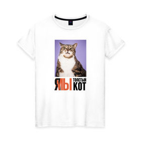 Женская футболка хлопок с принтом Я-МЫ толстый кот в Новосибирске, 100% хлопок | прямой крой, круглый вырез горловины, длина до линии бедер, слегка спущенное плечо | викторлетай | кот | котики | мемы | приколы