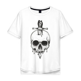 Мужская футболка хлопок Oversize с принтом Skull with dagger в Новосибирске, 100% хлопок | свободный крой, круглый ворот, “спинка” длиннее передней части | death | fear | rose | rose and skull | rose and snake | skull | skull and snake | skulls | snake | snakes | змеи | змея | роза | роза и змея | роза и череп | череп | череп и змея | черепа