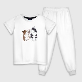 Детская пижама хлопок с принтом Две Хаски в Новосибирске, 100% хлопок |  брюки и футболка прямого кроя, без карманов, на брюках мягкая резинка на поясе и по низу штанин
 | две хаски | друзья | питомцы | рисунок | собаки | хаски