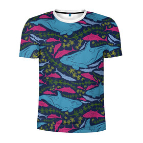 Мужская футболка 3D спортивная с принтом Касатки в Новосибирске, 100% полиэстер с улучшенными характеристиками | приталенный силуэт, круглая горловина, широкие плечи, сужается к линии бедра | водоросли | касатки | киты | море | океан | под водой | рыбы