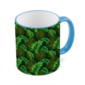 Кружка с принтом Зеленые тропики в Новосибирске, керамика | ёмкость 330 мл | Тематика изображения на принте: гавайи | листья | листья пальм | пальмы | тропики